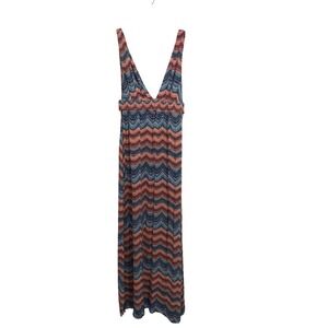 Forever 21 Bohemium Retro Chic Chevron Scallop Print V-Neck Maxi Dress Large